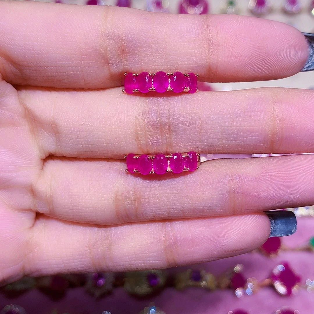 银S925镶嵌耳饰红宝石