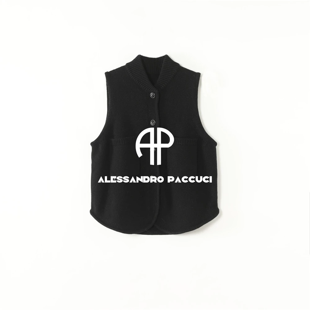 AP洛54284SM羊毛双层领弧形下摆时尚休闲百搭无袖马甲针织衫