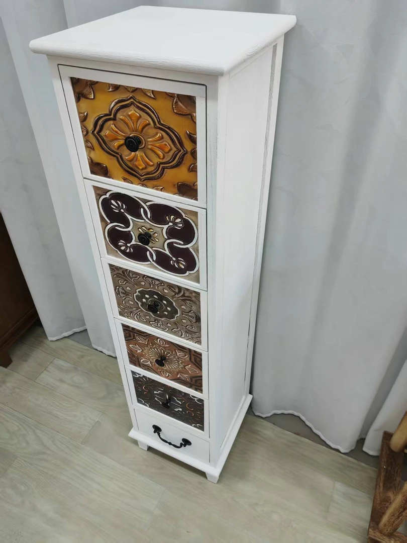 做旧白30*30*118美式六斗柜实木储物柜小户型夹缝柜