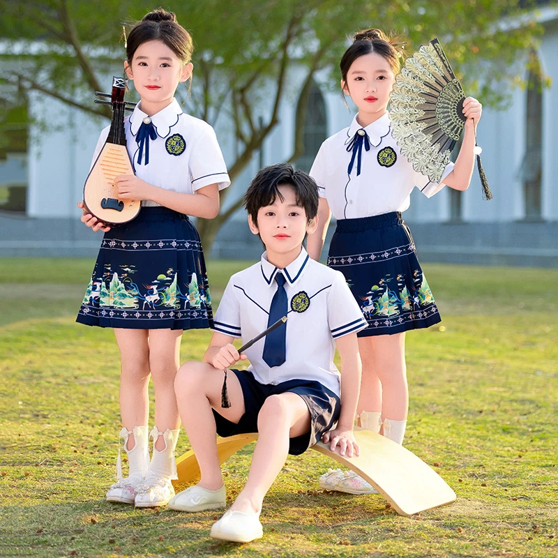 新款幼儿园园服六一节合唱演出服小学生校服夏季古风马面裙毕业服