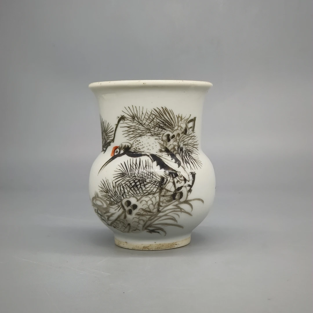 62503009*民国墨彩松鹤纹渣斗/瓷器六/江苏省文物总店