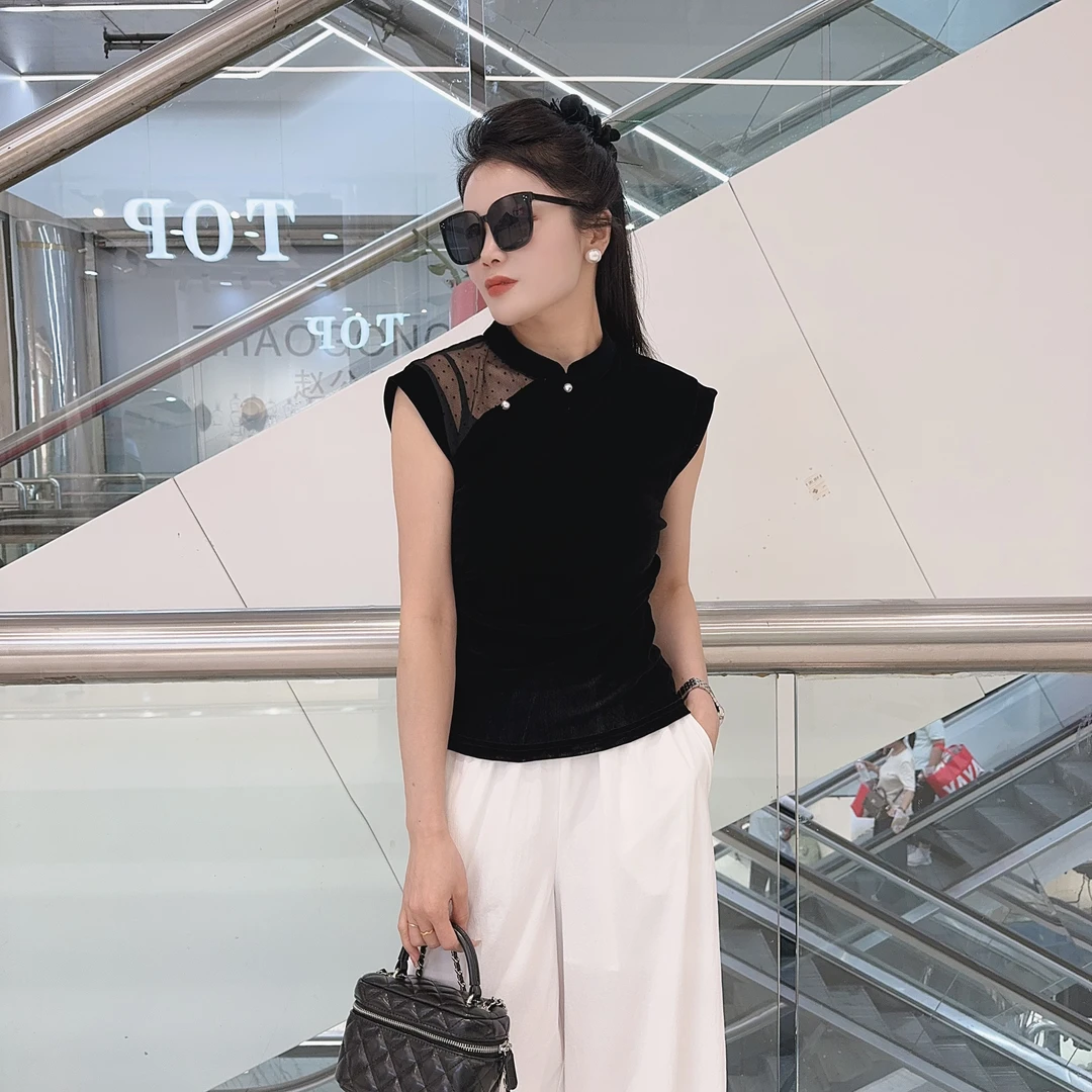 86563新款拼接网纱短袖时尚百搭显瘦