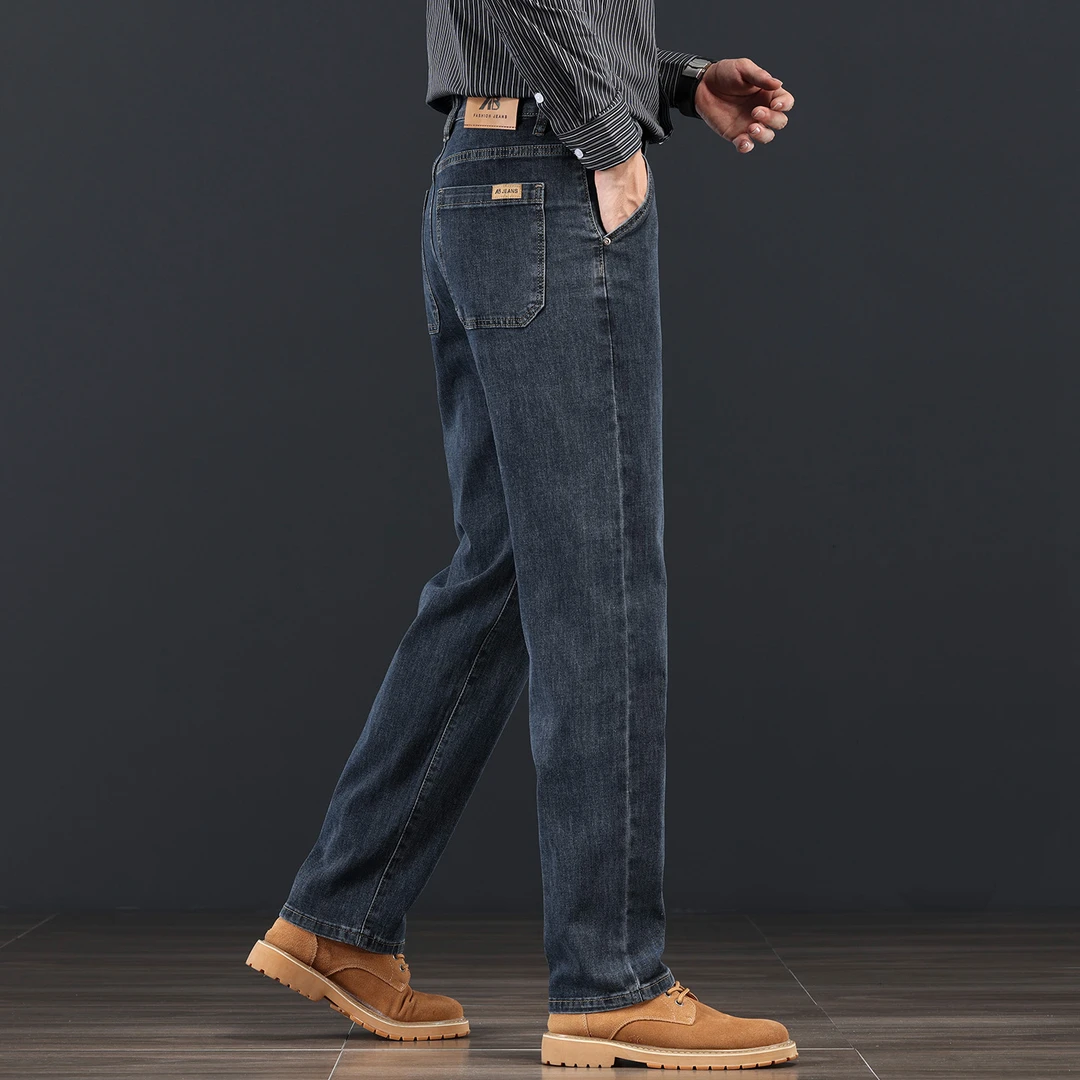 香港蓝灰色牛仔裤男士2025秋冬款宽松直筒中年商务弹力休闲长裤子
