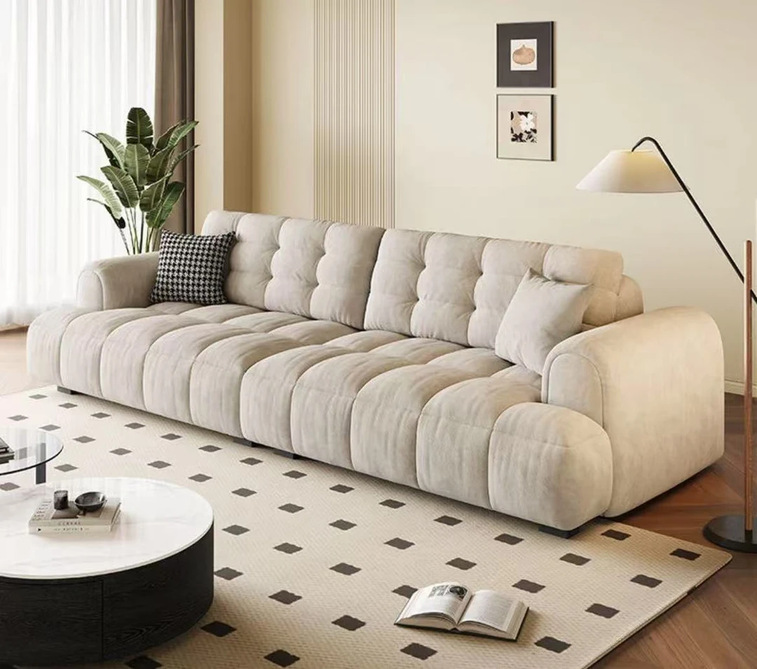 曼冬泡芙沙发奶油风小户型客厅猫抓布民宿公寓现代直排窄布艺沙发