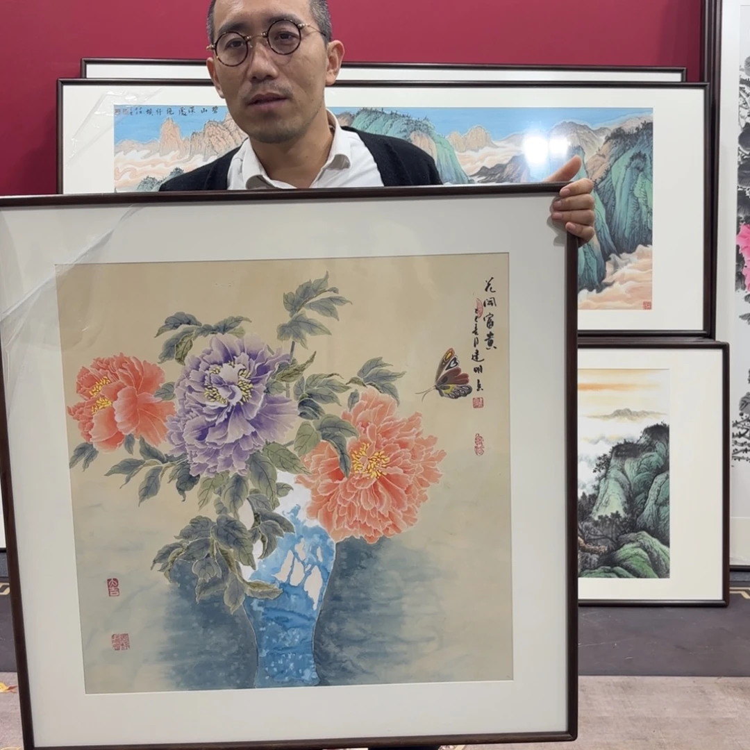 国画手绘作品带框80/80