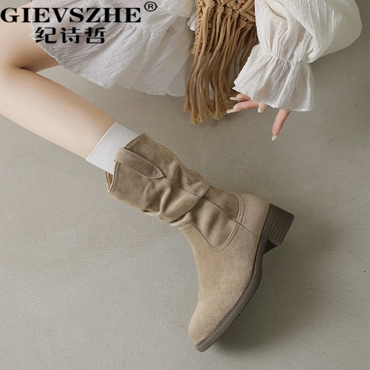 纪诗哲女靴短靴堆堆靴女2025秋冬新款时尚潮流百搭弹力靴女士靴子