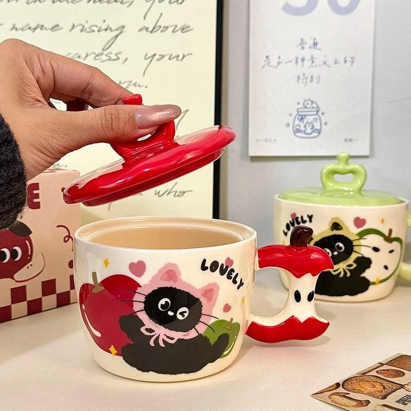 生日礼物女马克杯家用带盖圣诞节杯子创意情侣杯伴手礼猫咪陶瓷杯