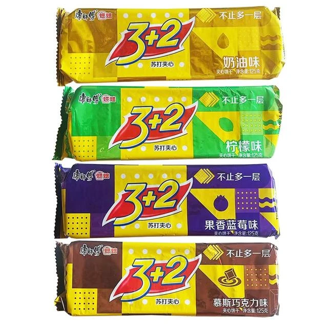 康师傅3+2苏打夹心饼干125g多种口味休闲零食小吃柠檬奶油巧克力