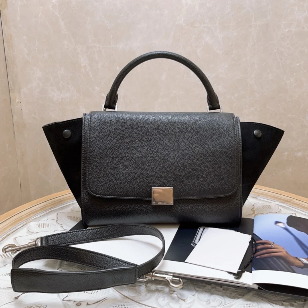 99新 Celine/思琳 黑银 牛皮 手拿秋千包