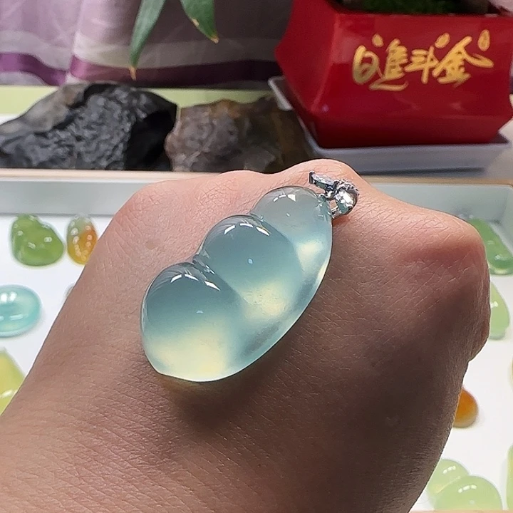 月***亮岫玉银S925镶嵌吊坠(不含链)