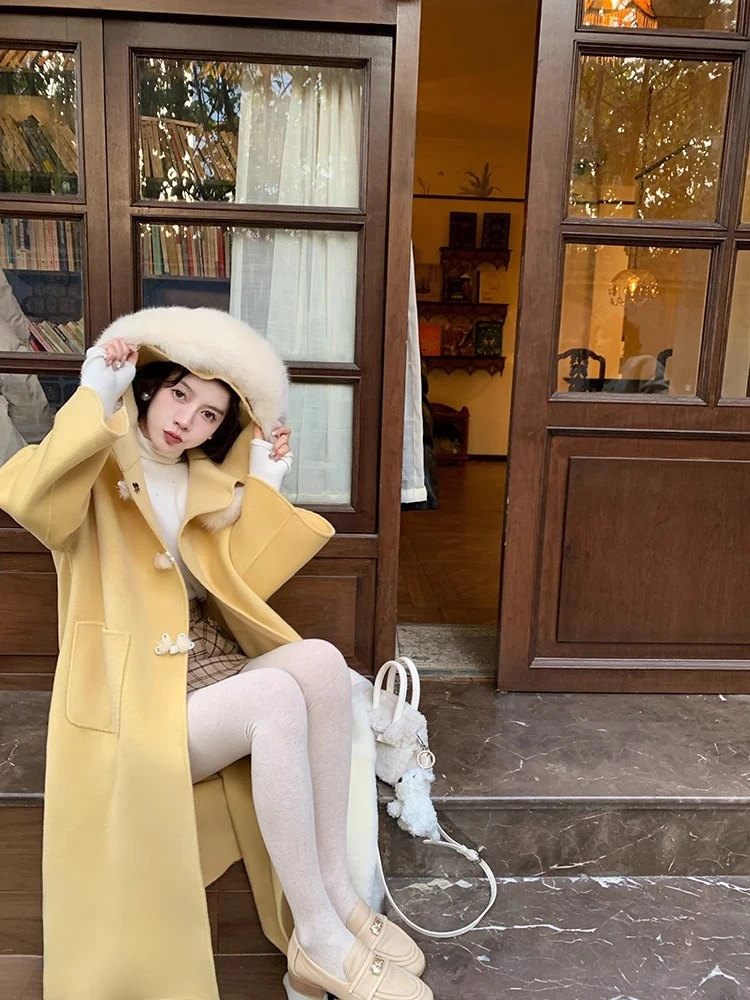 1-3大清仓！【合欢】新中式国风全羊毛双面呢大衣女秋冬狐狸毛外套