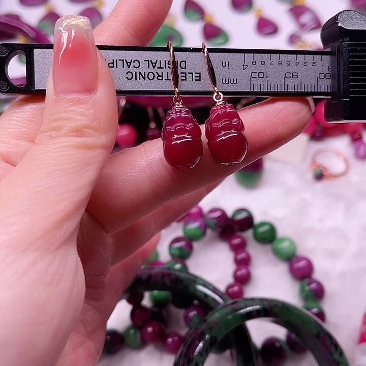 红宝石耳钩银S925镶嵌