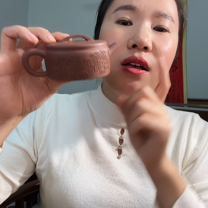 紫砂茶壶紫泥刻绘150cc