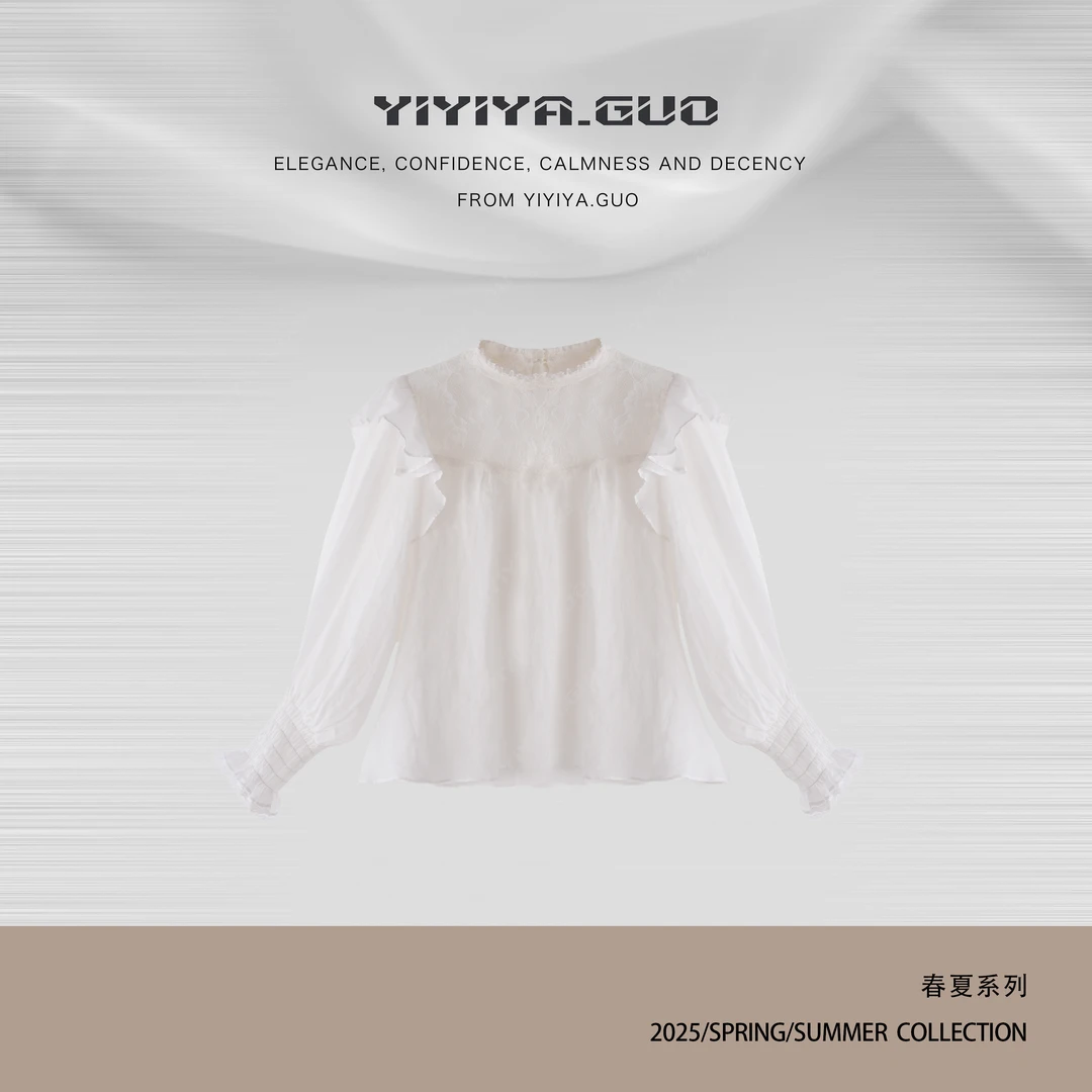 yiyiya.Guo艺艺吖休闲时尚百搭蕾丝边领口套头上衣0559SS52
