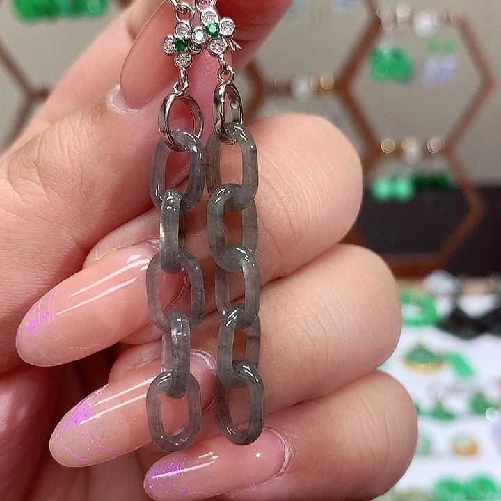 银S925镶嵌翡翠耳饰天然翡翠耳饰