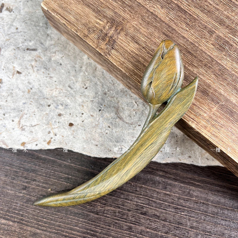 郁金香丨原创郁金香天然绿檀木发簪子新中式盘发高级感日常百搭