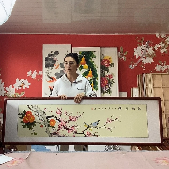 国画手写手绘带框包邮国画作品47✖️162