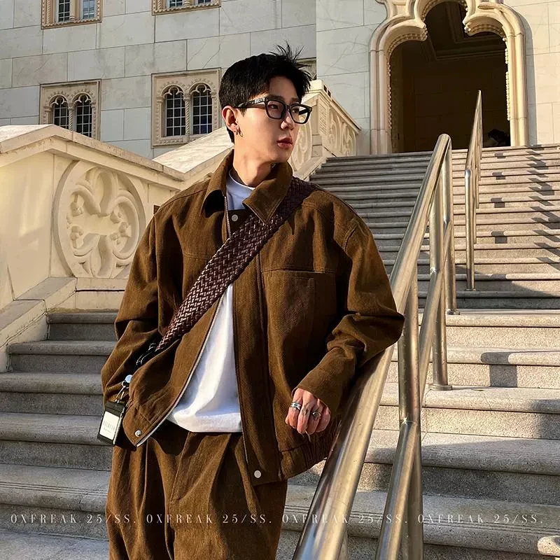 OXFREAK 「CityWalk 巴恩风」咖色谷仓夹克男短款飞行员翻领外套