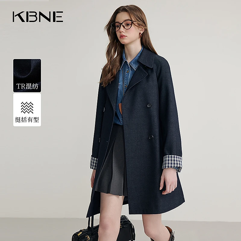 KBNE风衣外套女小个子2025新款仿牛仔丹宁风高级感中长款风衣女