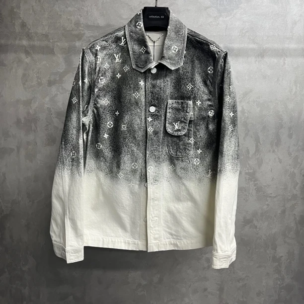 99新 LouisVuitton/路易威登 灰色满印星空渐变牛仔长袖衬衫/M码