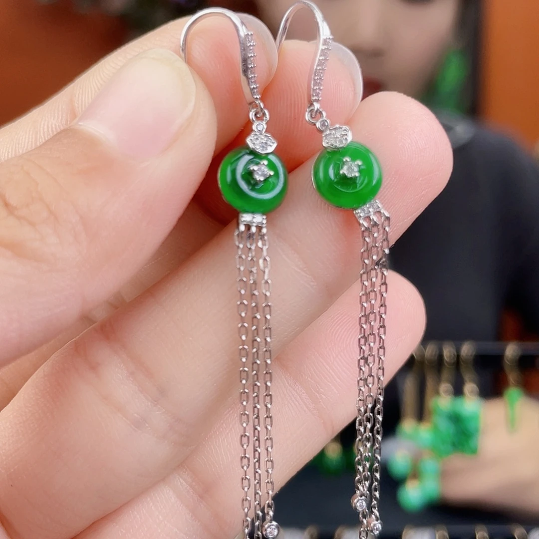 翡翠银S925镶嵌耳饰