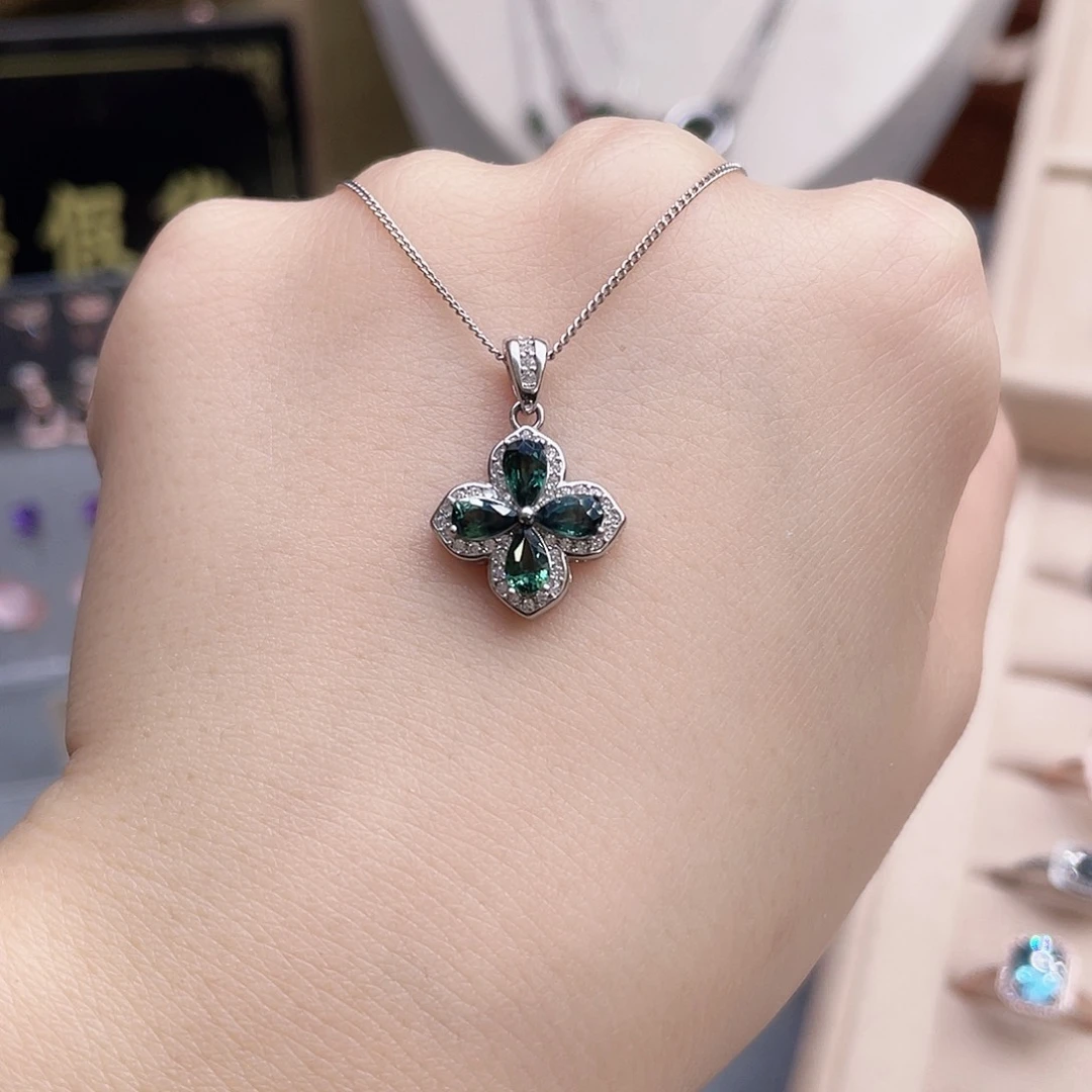 蓝宝石银S925镶嵌颈饰项链