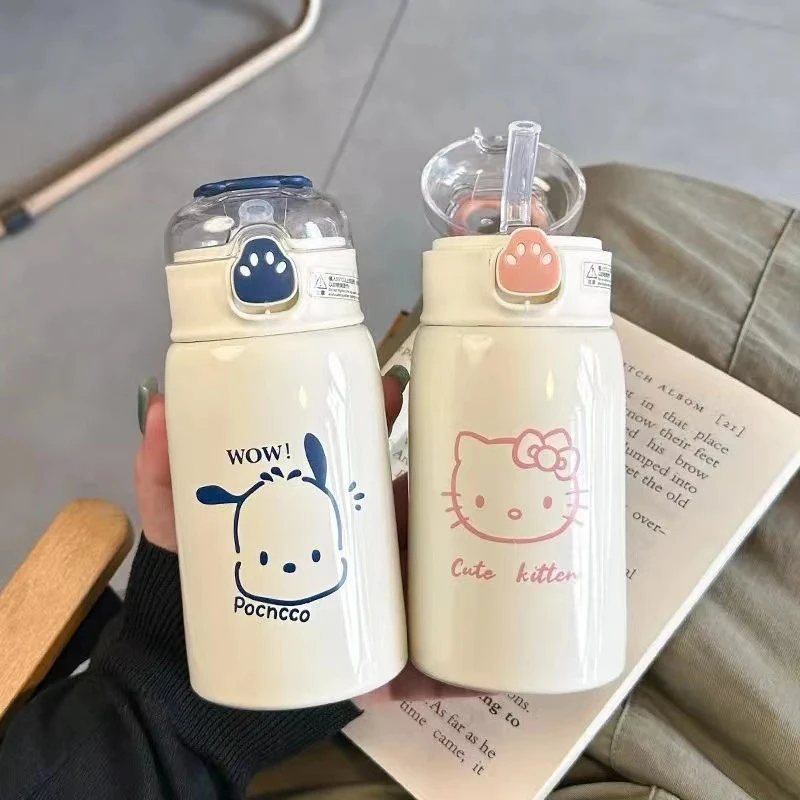 保温杯高颜值可爱hello女生猫爪吸管杯316不锈钢便携学生杯子