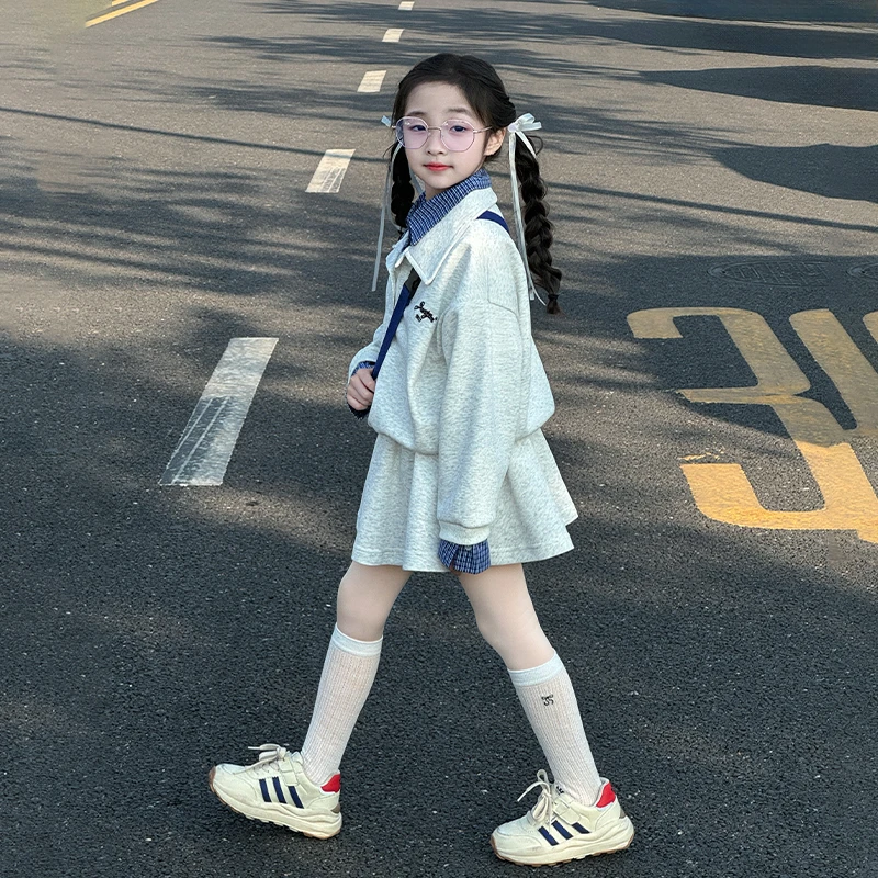儿童服装2025新款女孩春秋洋气假两件卫衣套装女童韩系时髦两件套