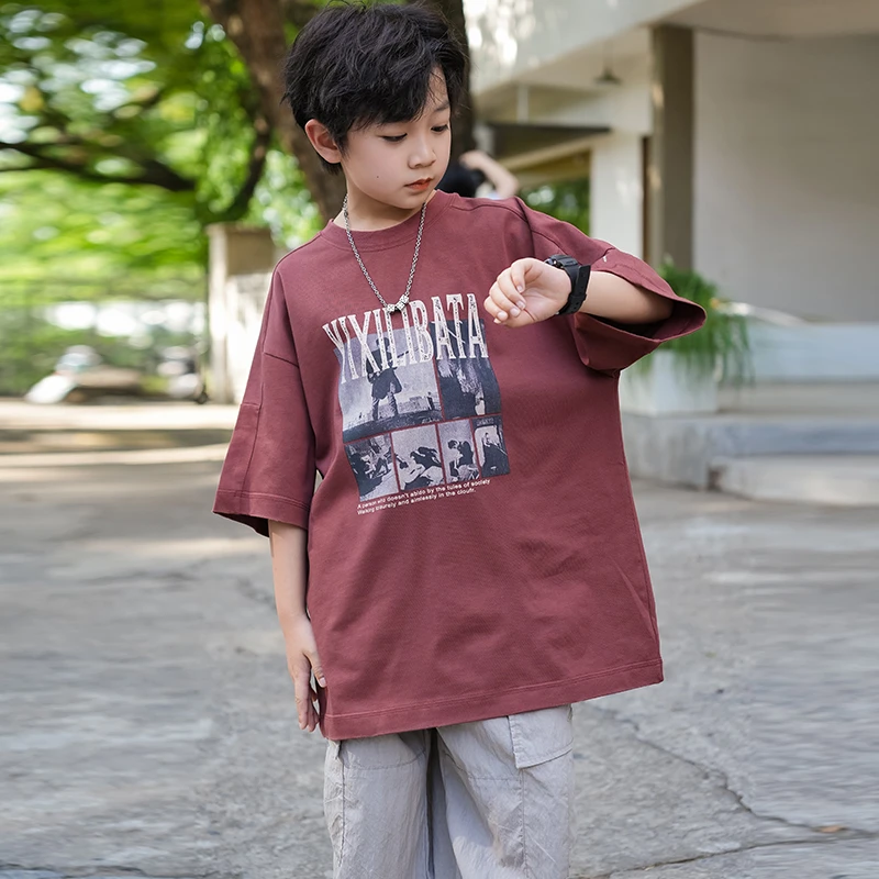 男童短袖t恤夏装2025新款儿童半袖夏中大童男孩休闲上衣潮酷0086