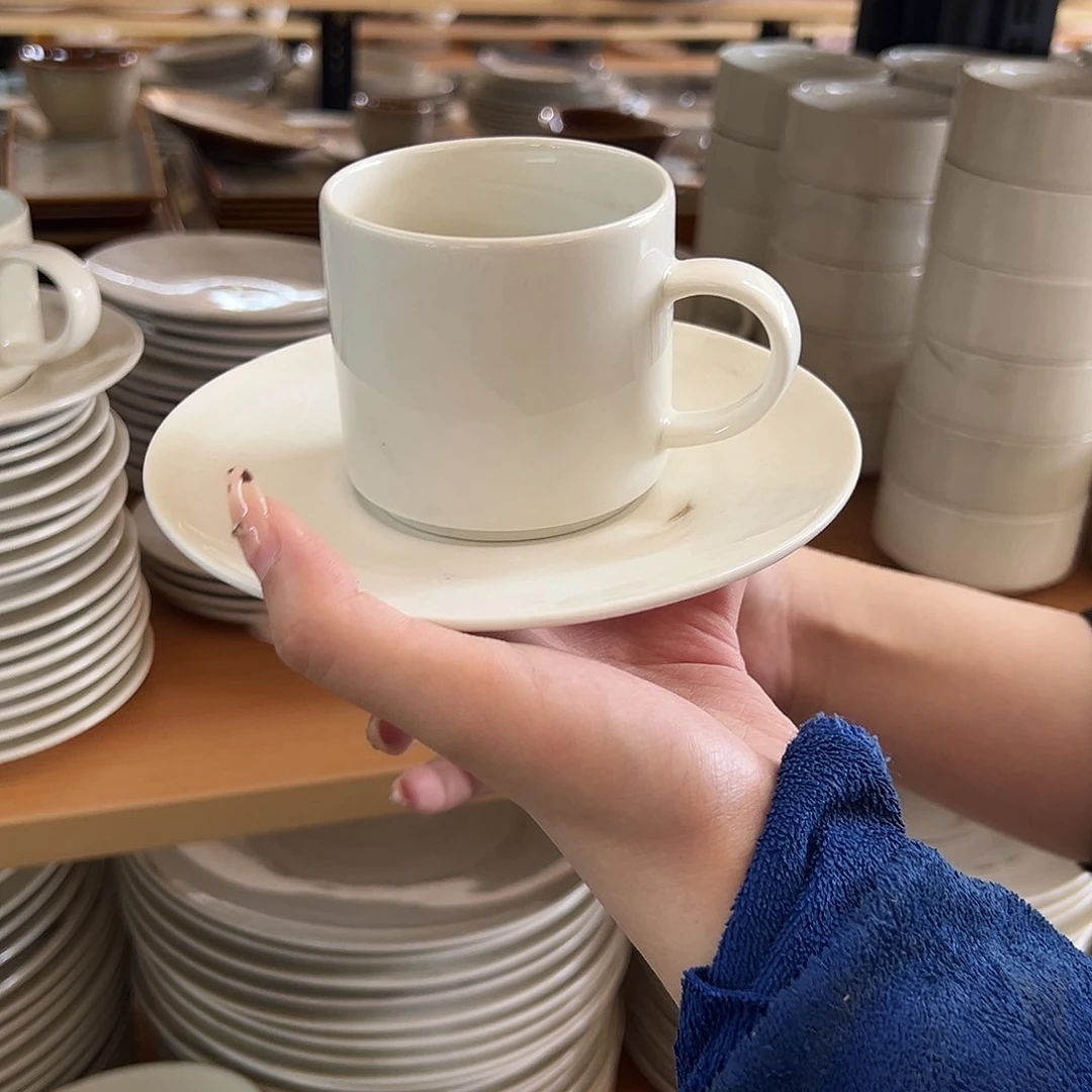 新骨瓷151微瑕云纹石中号咖啡杯碟套组