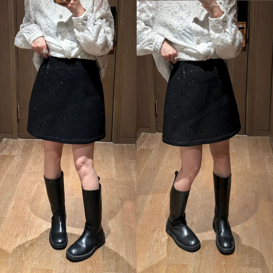 YDFSTUDIO小众【风尚裙】高定洒银细闪裙裤设计百搭显瘦简约半身裙