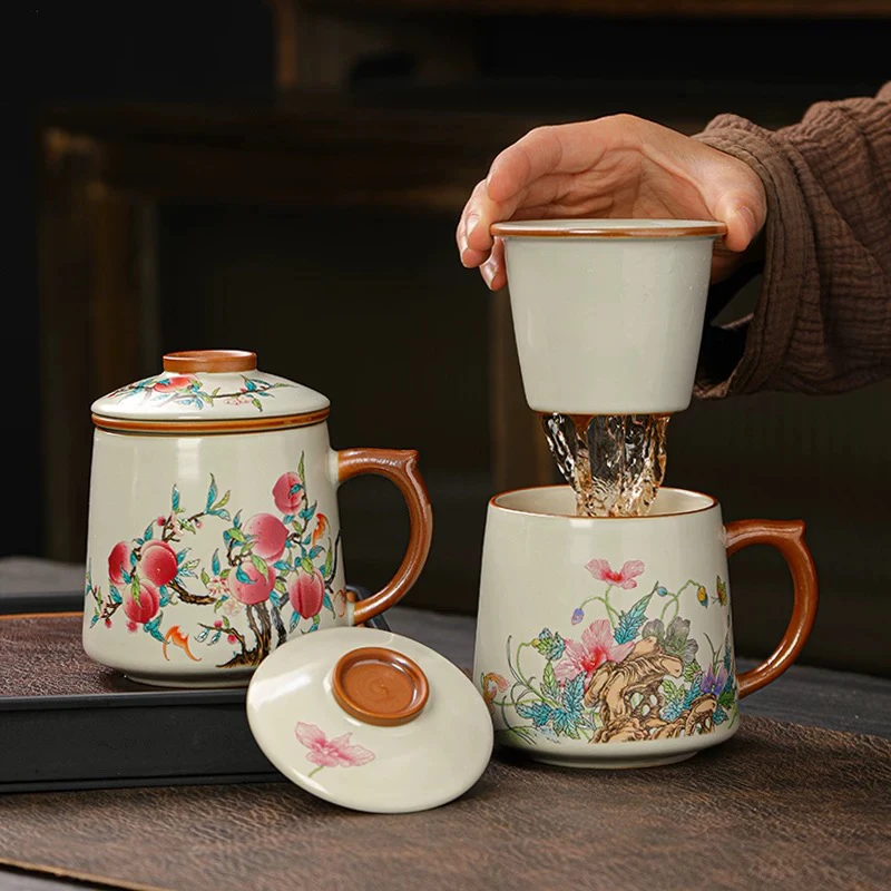 【陶享】汝窑茶杯陶瓷带盖茶水分离泡茶杯家用带过滤办公杯办公室