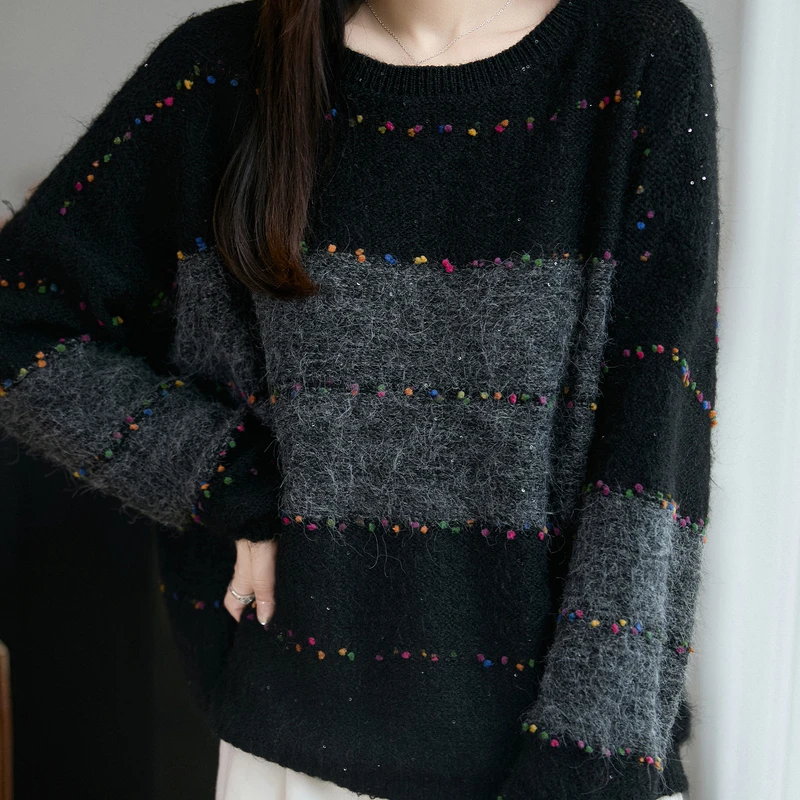 【现货宠粉】新款圆领长袖针织衫女套头复古毛衣休闲保暖亲肤打底衫