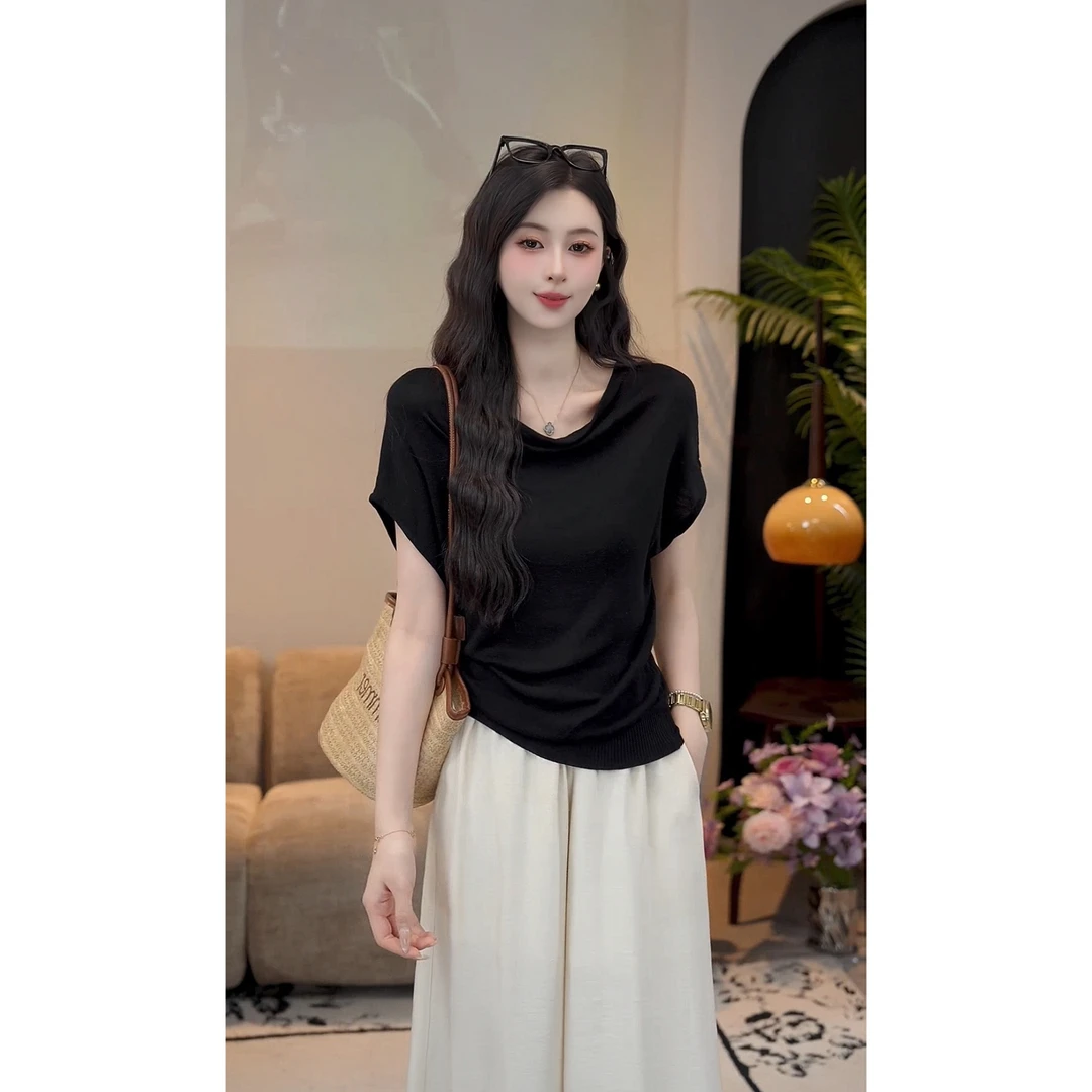 YUANLIANSU/圆脸酥【君心月意】时尚气质减龄显瘦洋气短袖针织衫