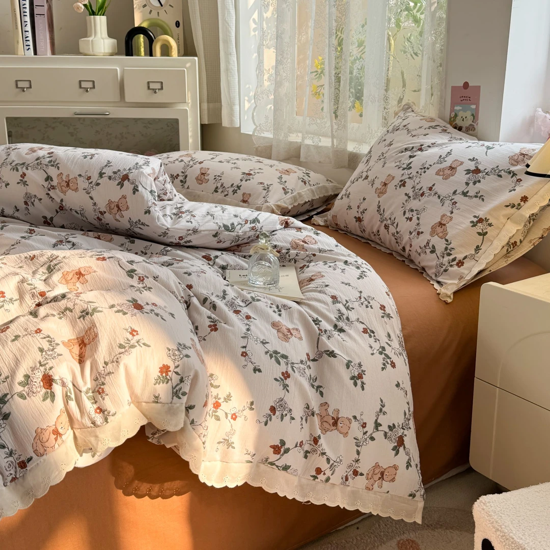 幸福熊意大利Dr.秋冬款A类新疆棉双层纱四件套纱布床上床单加厚