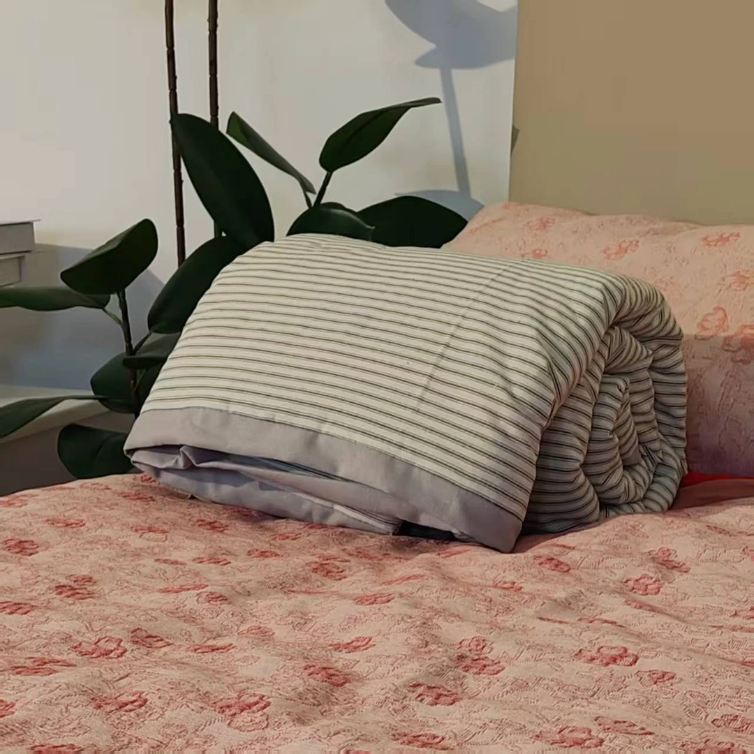 【灰-曼妙条纹】150*200cm高端网红ins风高精密原棉罗布麻夏被