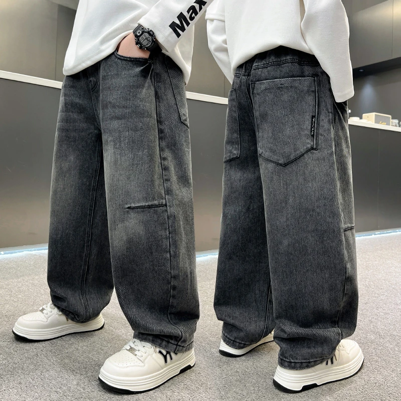 男童秋季2025新款中大童宽松时尚韩系百搭男孩儿童直筒牛仔长裤