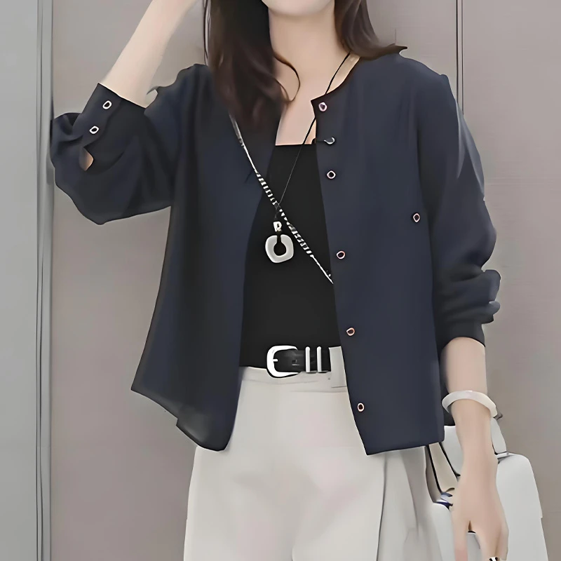 韩系圆领防晒衬衫女夏季2025新款爆款高级宽松衬衣小个子百搭上衣