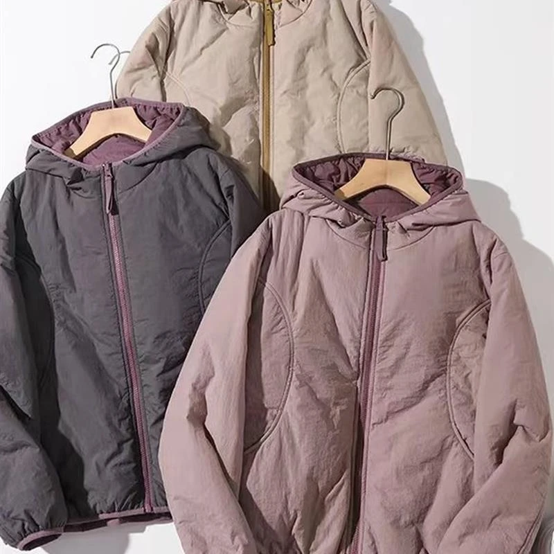 时尚冬季两面穿加厚棉服外套女洋气宽松显瘦气质百搭保暖连帽上衣