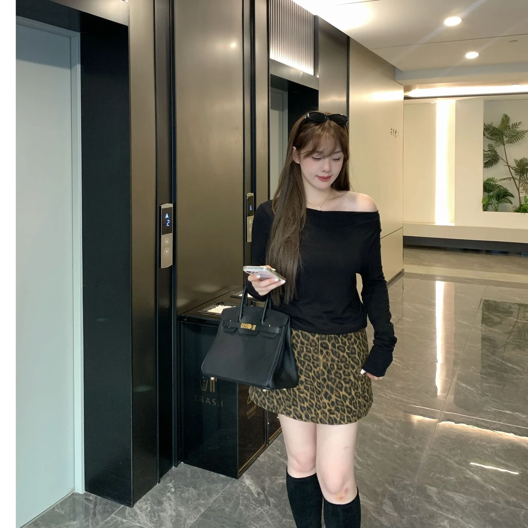 唐不灵微胖《热浪豹纹》大码显瘦半身裙性感辣妹风