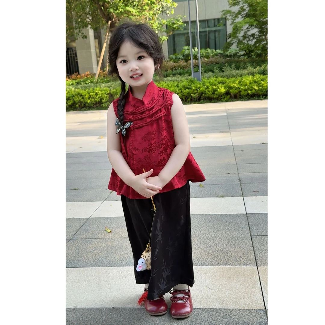 女童夏装套装2025新款洋气儿童新中式无袖夏季女孩国风两件套潮