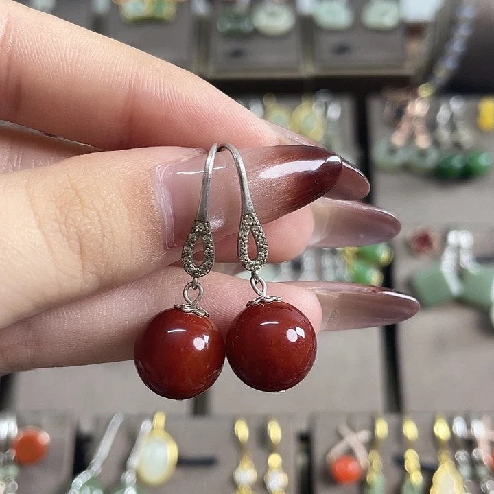 玛瑙/玉髓银S925镶嵌耳饰12左右