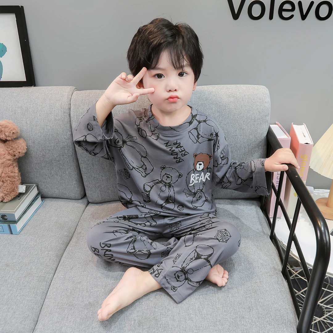儿童睡衣男孩夏季薄款长袖莫代尔空调服宝宝春秋季男童家居服套装