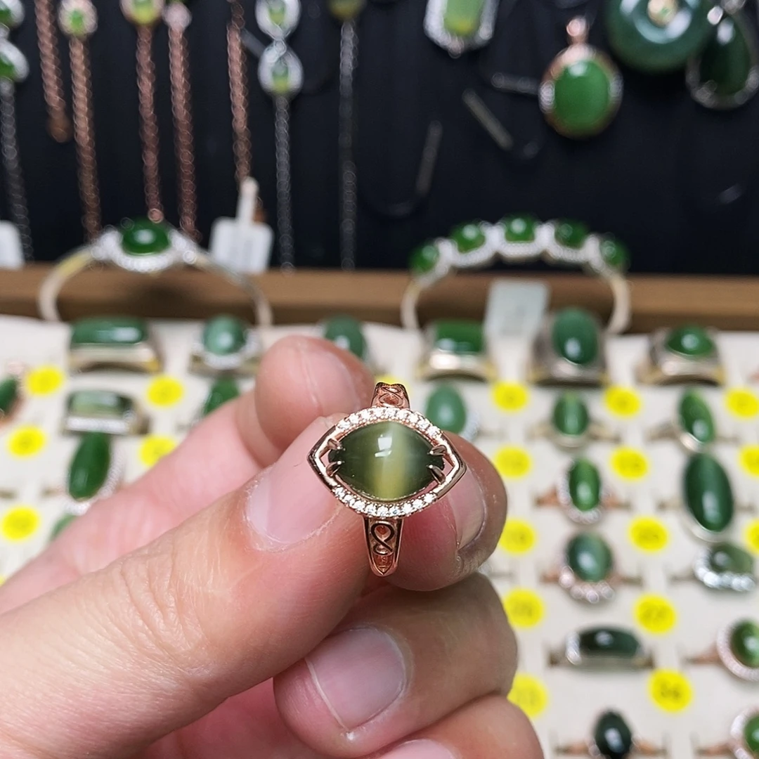 和田玉（碧玉）银S925镶嵌戒指