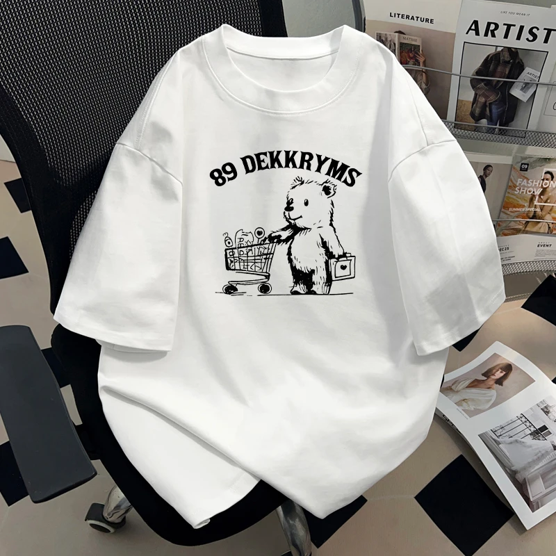 jtrt潮牌美式卡通小熊印花夏季纯棉短袖t恤男女休闲百搭圆领上衣