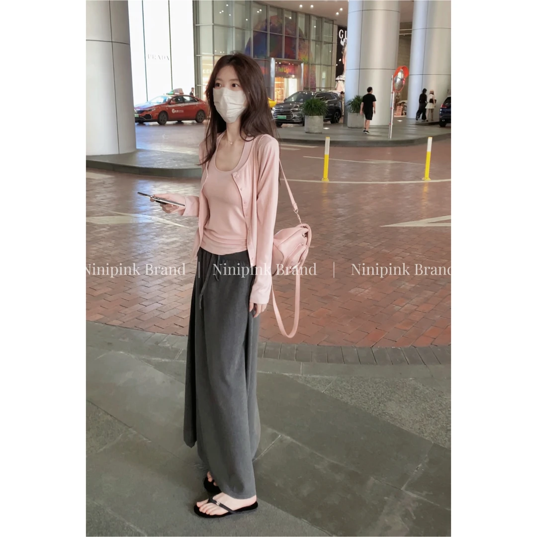 庄不腻春夏新款【首尔街头】设计感挂脖吊带开衫两件套显瘦上衣8810