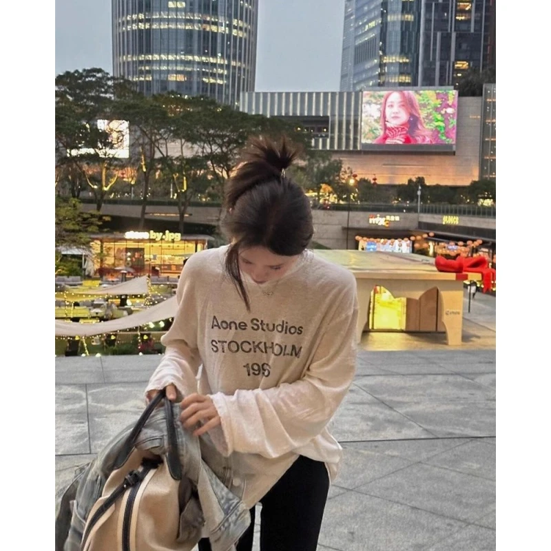 韩版美式复古字母印花防晒罩衫春夏季新款宽松显瘦圆领薄款上衣潮