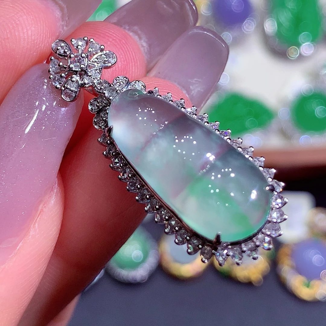 翡翠18K金镶嵌吊坠(不含链)