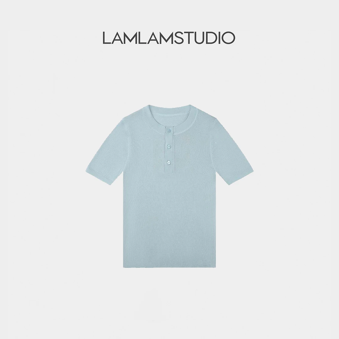 LAMLAM 张一琳 “尽显曲线”绵羊毛短袖T恤时尚百搭圆领L252152M