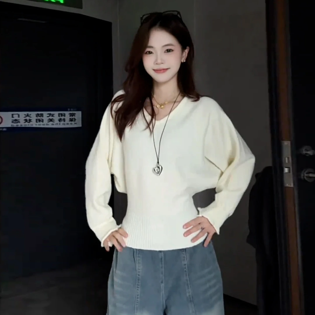 长袖时尚巨好看灰色蝙蝠袖针织衫上衣新款秋冬毛衣女款可外穿内搭